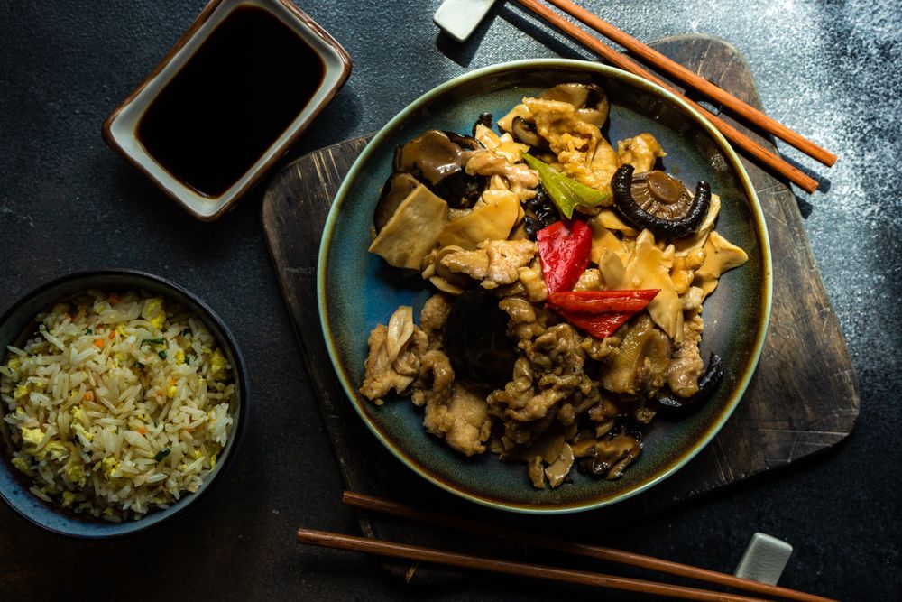 Chinese vegetable stir fry served with rice