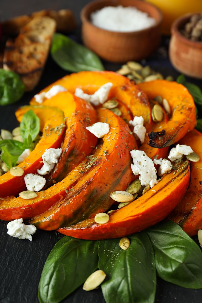 Concept of tasty homemade dish - baked pumpkin