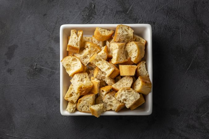 Delicious crunchy croutons on the table.