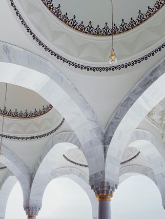 Arches meeting at the ceiling in a mosque