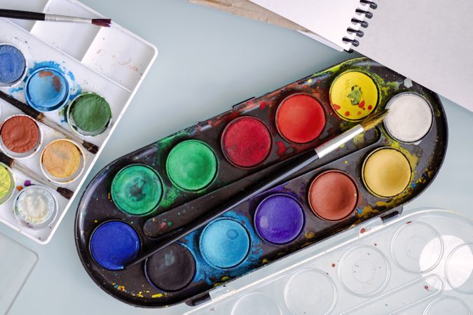 Top view of water color palette