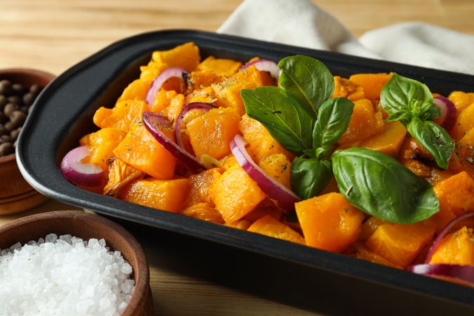 Concept of tasty homemade dish - baked pumpkin