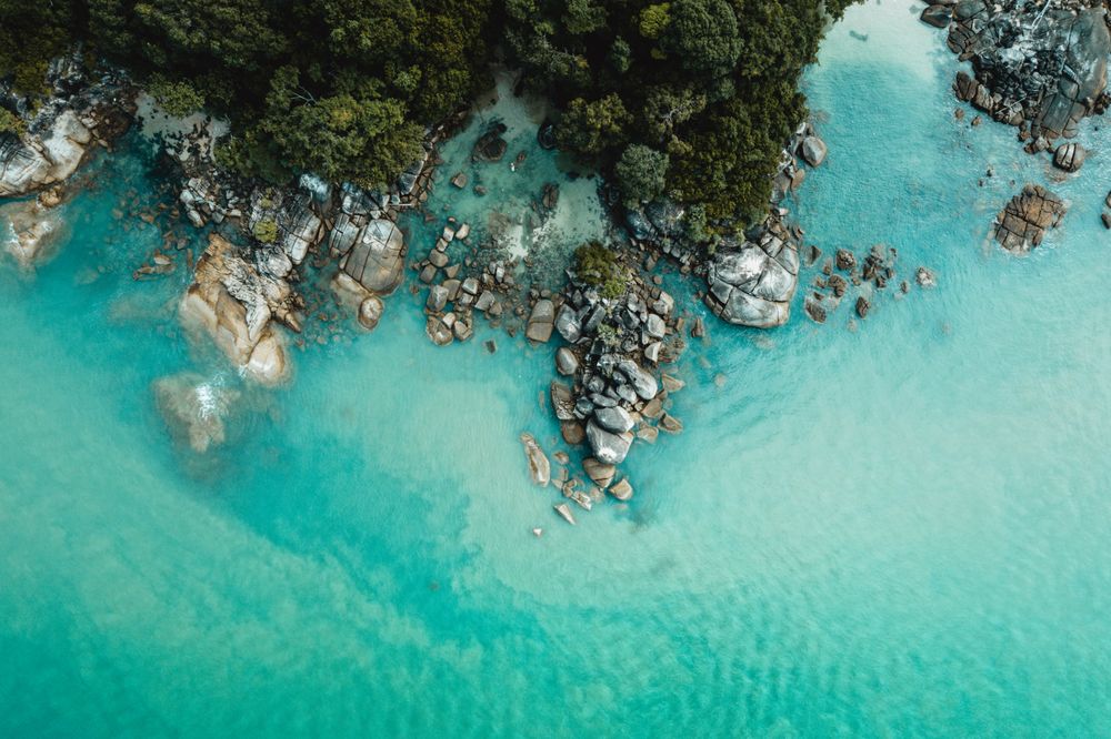 Aerial view of rocky beach