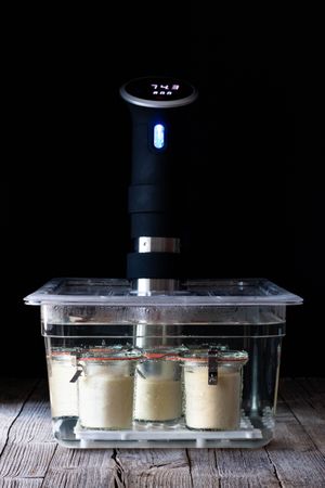 Sous vide with cheesecakes cooking inside