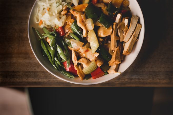 Bowl of prepared tasty vegetarian dish in cafe