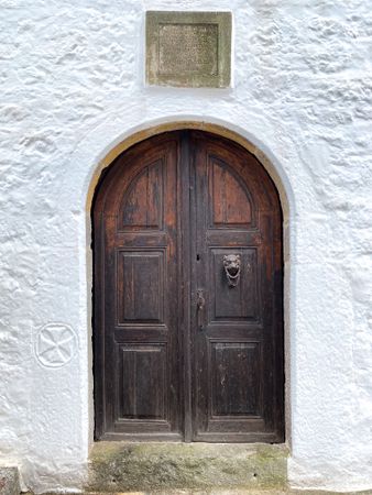 Patmian door with lionshead knocker