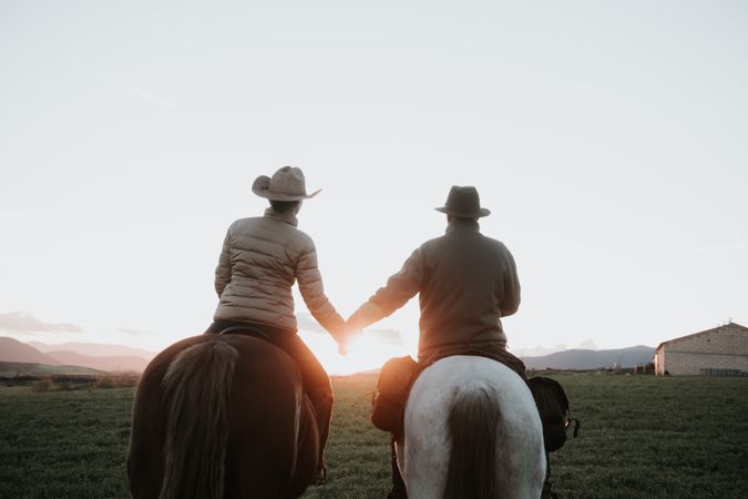 People on horses holding hands