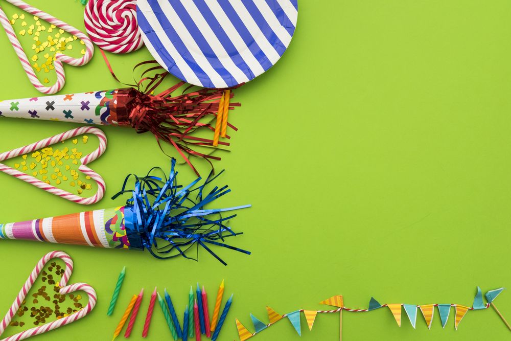Flat lay green birthday composition