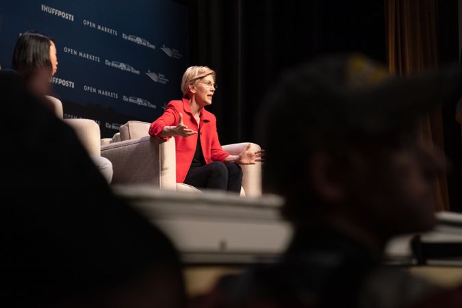Storm Lake, Iowa, USA - March 30, 2019: Senator Elizabeth Warren speaking at the Heartland Forum