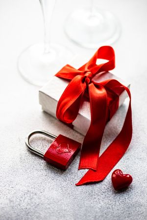 Giftbox with padlock and heart decoration