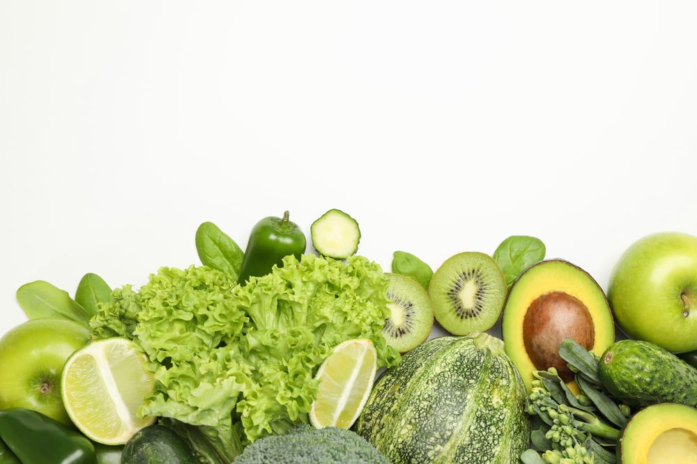 Fresh green vegetables isolated on blank background