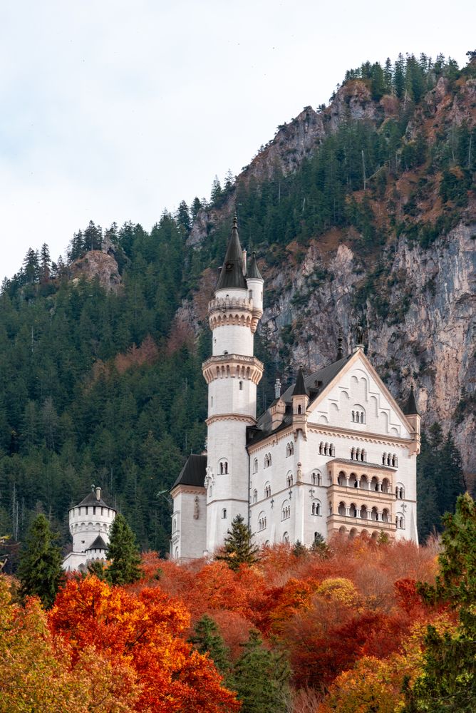 Neuschwanstein castle in autumn settings, in the Bavarian Alps