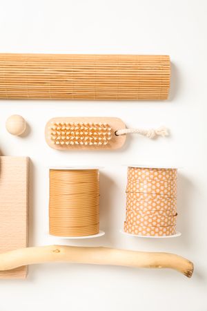 Flat lay of creative moodboard composition, top view