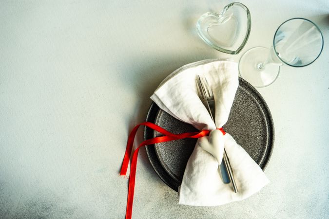 Romantic table setting with heart dish