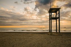 Observation tower at empty seashore