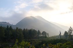 Mountains in the valley at dusk