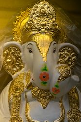 A beautiful idol of Lord Ganpati on display at a workshop in Mumbai, India for the festival of Ganesh Chaturthi