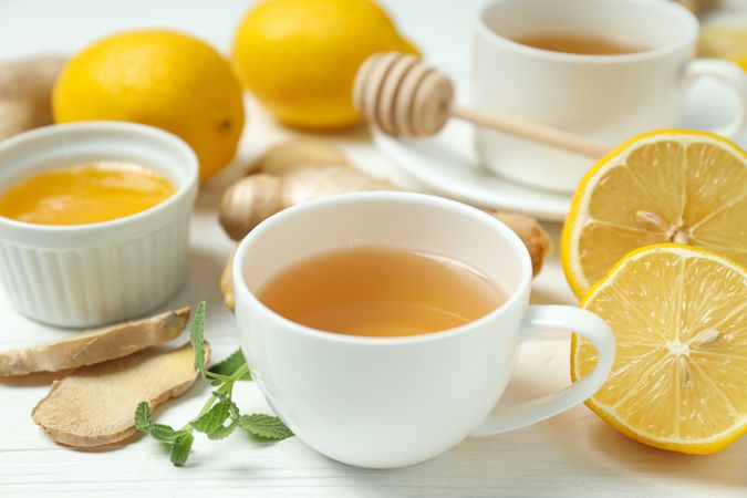 Cold treatment, healthcare concept - tea with ginger