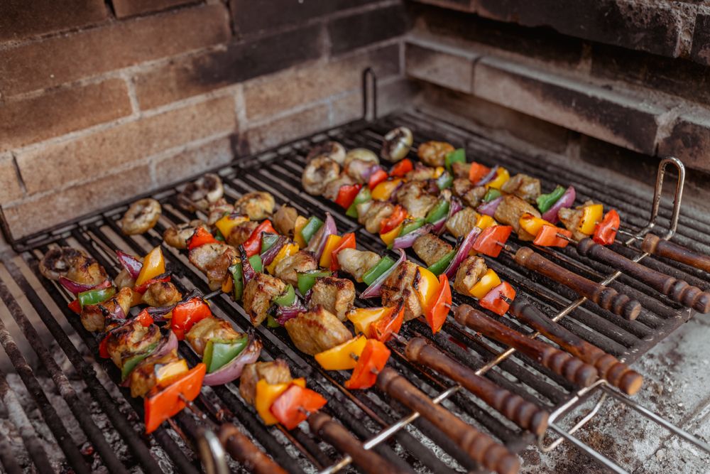 cooking skewers in barbecue