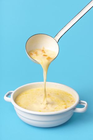 Greek soup in a enamel bowl