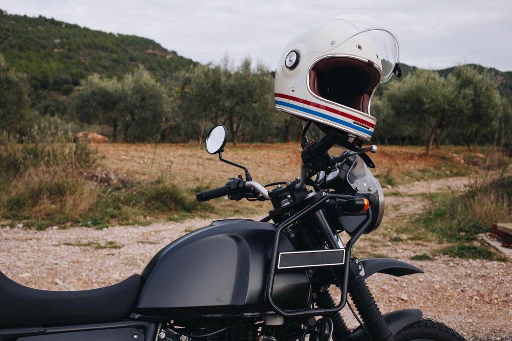 Helmet on motorcycle handle