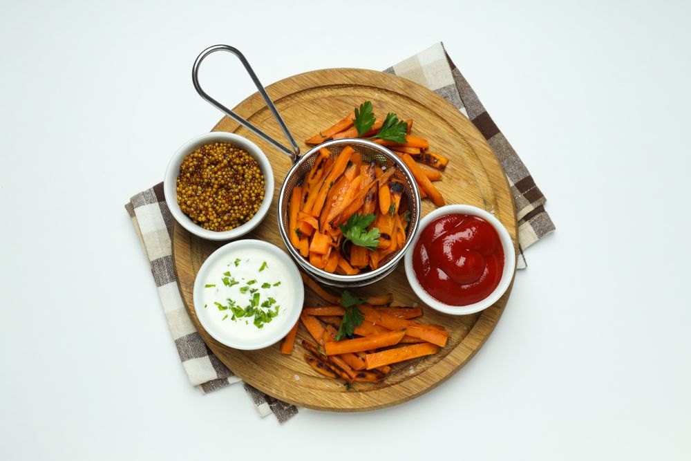 Concept of tasty food - sweet potato fries