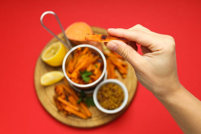 Concept of tasty food - sweet potato fries