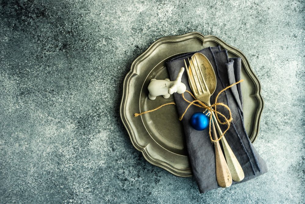Top view of tasteful Christmas table setting