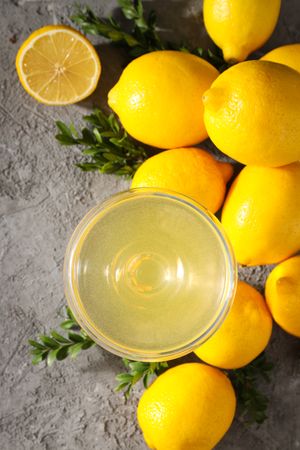 Concept of tasty drink, Limoncello, top view