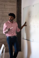 Man presenting ideas at a dry erase board
