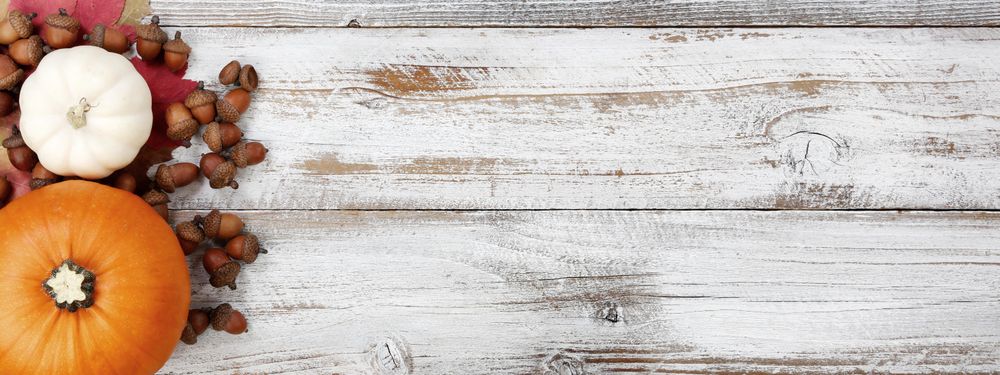 Autumn decorations with leaves on rustic wooden boards for Halloween or Thanksgiving holiday