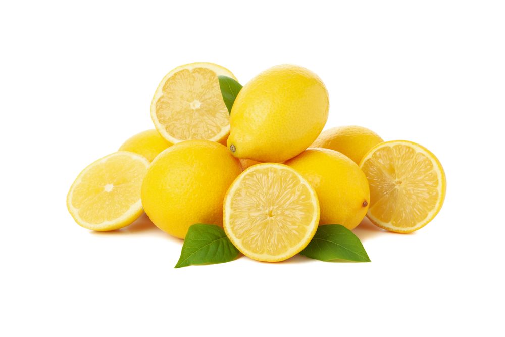 Fresh lemons isolated on bright background. Ripe fruit