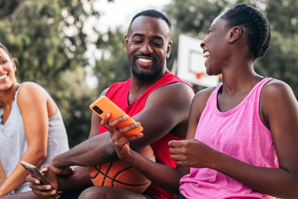 Using the smartphone on the court after a basketball game