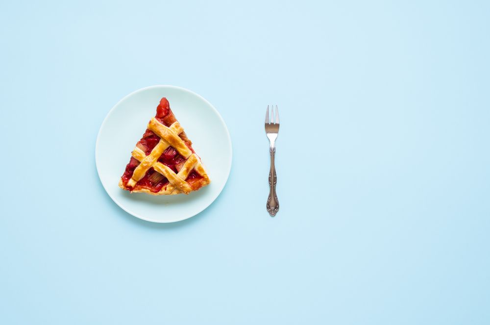 Slice of rhubarb pie on a plate