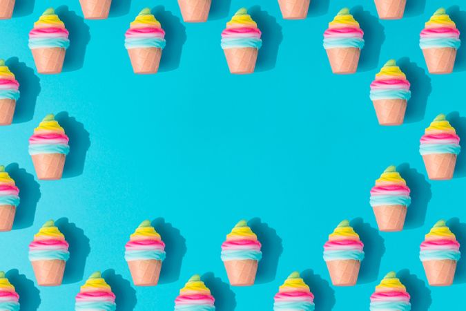 Colorful ice cream pattern on bright blue background