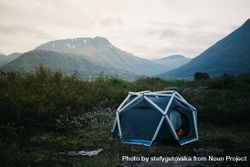 Tent in rocky terrain, landscape bYRXY0