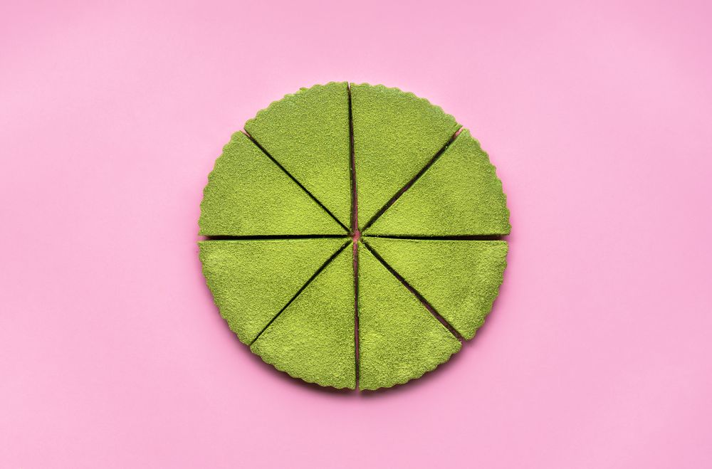 Overhead of isolated matcha cheesecake