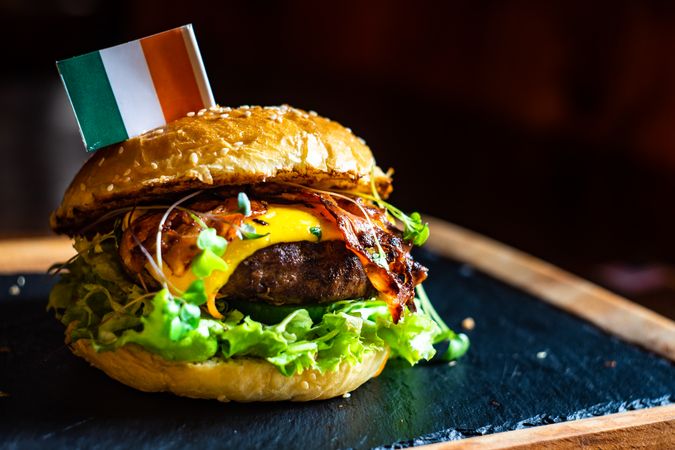 Irish cheeseburger with lettuce and bacon