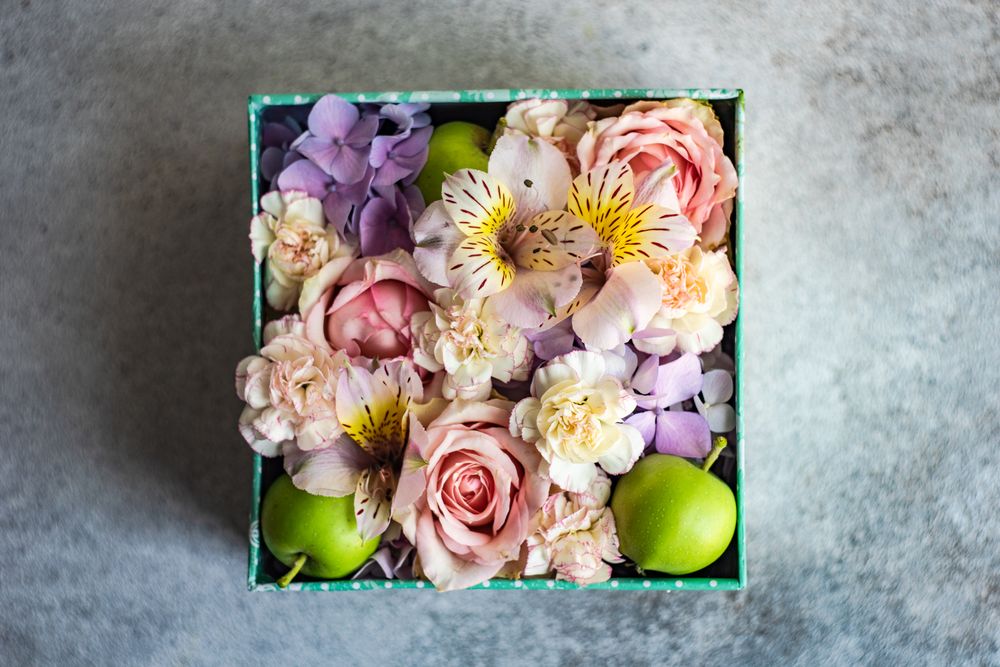 Top view of fresh summer floral box