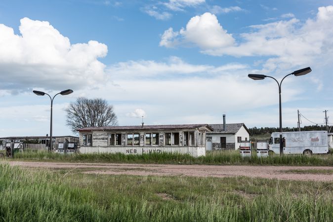 Abandoned farm buildings in Laramie County, Wyoming