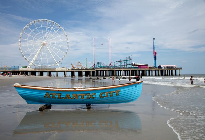 Lifeboat along the boardwalk at the Steel Pier in Atlanic City, New Jersey