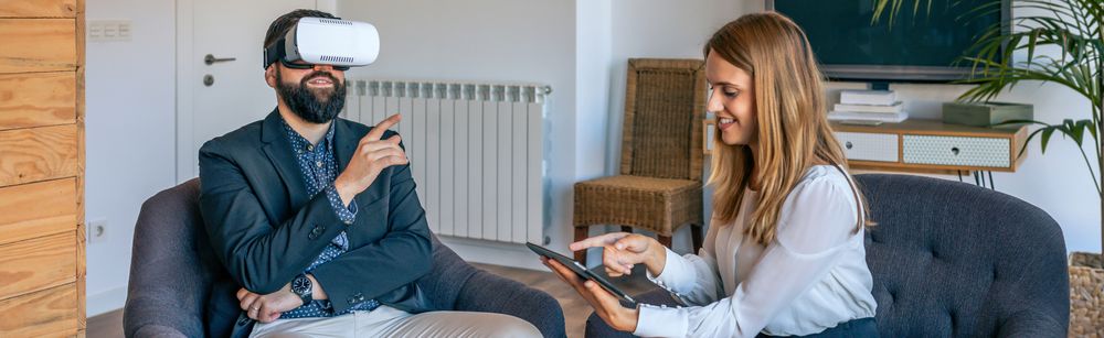 Businessman using virtual reality glasses
