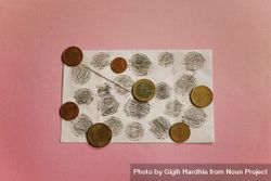 Euro coins stencils on envelope 0KWjN0