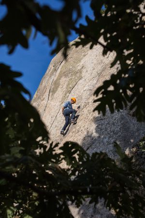 Free climber climbing in nature