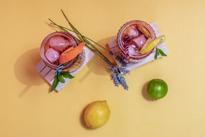 Jars of pink cold ice tea