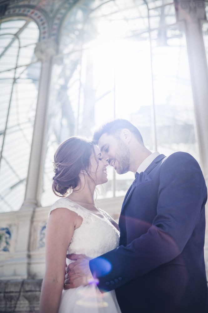 Newly weds having fun near vintage building