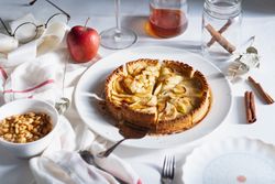 Fresh apple tart plated on serving dish