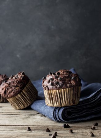 Chocolate banana muffin on towel