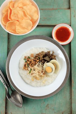Bubur Ayam or Indonesia Chicken Porridge, Indonesian Street Food