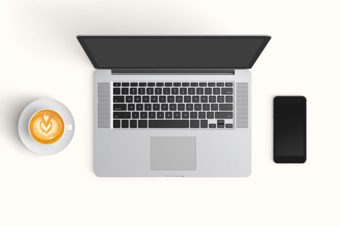 Modern workspace with  copy space on color background